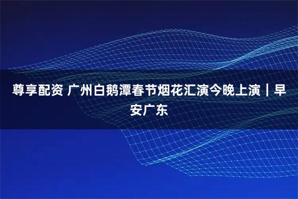 尊享配资 广州白鹅潭春节烟花汇演今晚上演｜早安广东